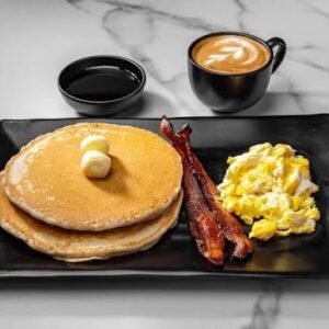 Pancakes + Hashbrown + Scrambled Egg + Coffee